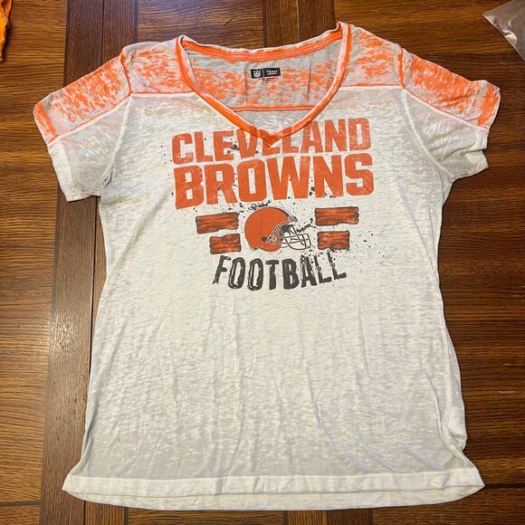 Cleveland Browns XL V-Neck Tee - NFL Football White/Orange - Picture 3 of 9